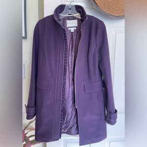 Banana Republic Royal Purple Wool Pea Coat Ruffle Detail Size XS